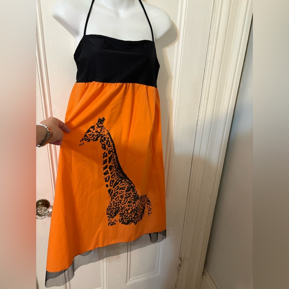 Vintage y2k giraffe dress Moral Fiber Philly Indy designer sample orange black
